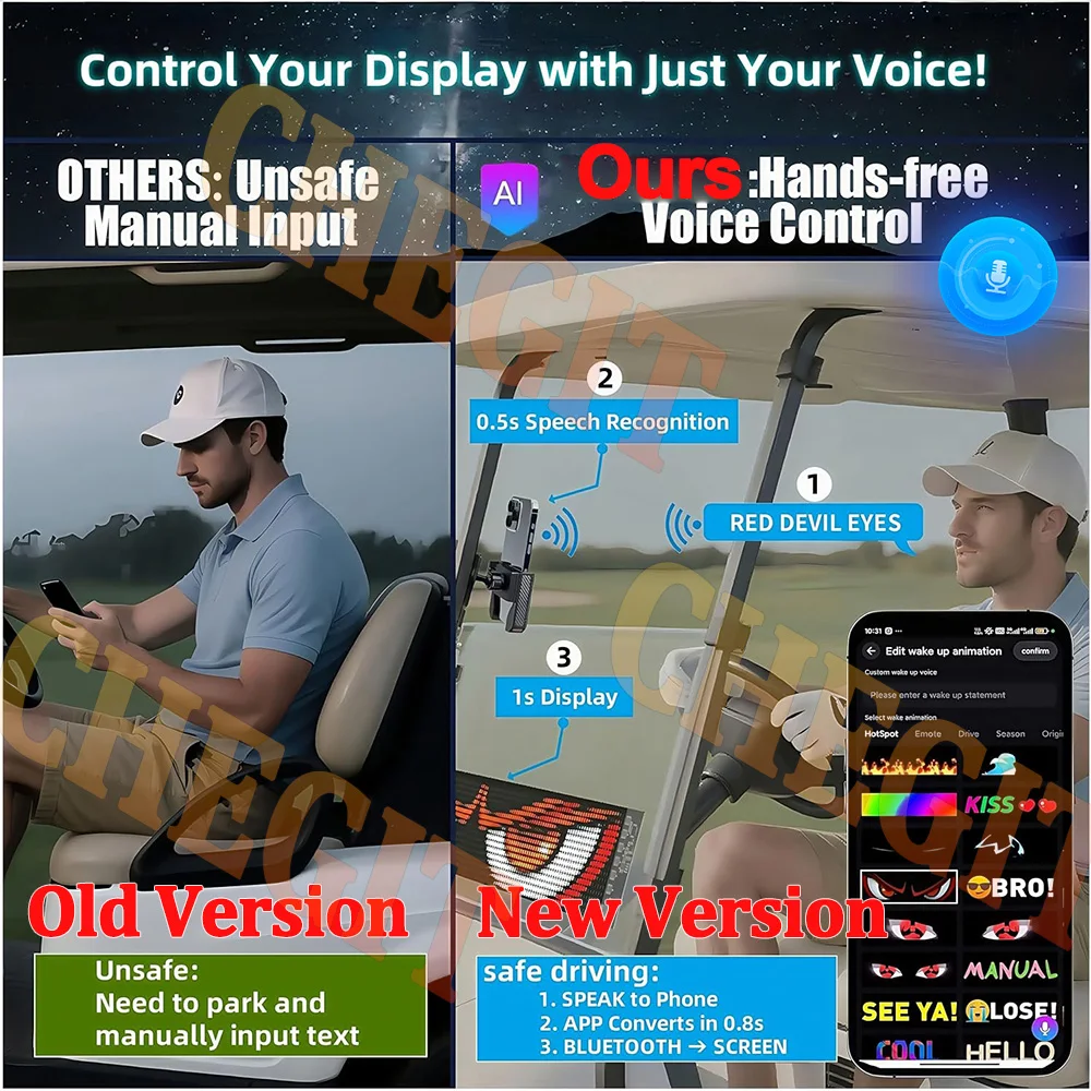 2025NEW AI Voice Demon Eyes Car LED Logo APP LED Matrix Pixel Panel DIY Programmable Flexible LED Display Golf Car Accessorie