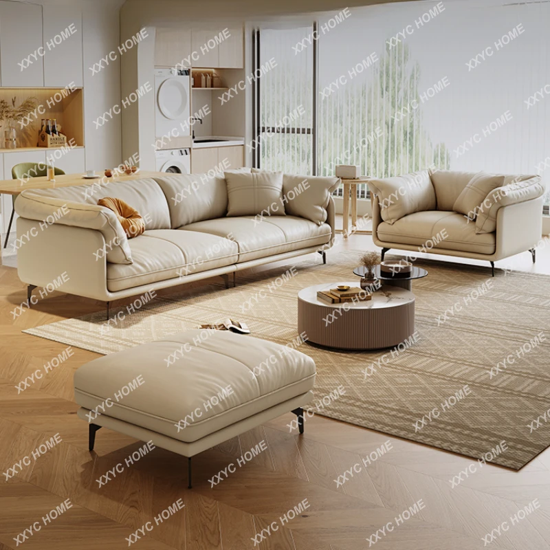 

Минималистичный кожаный диван для гостиной, Современный дизайнерский роскошный первослойный диван из воловьей кожи для маленькой квартиры, кожаный диван с перьями