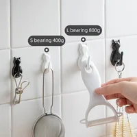 2PCS Waterproof Strong Adhesive Hooks for Bathroom Plastic Cat Wall Sticker Wall Door Hanger For Kitchen Transparent Towel Hook 2