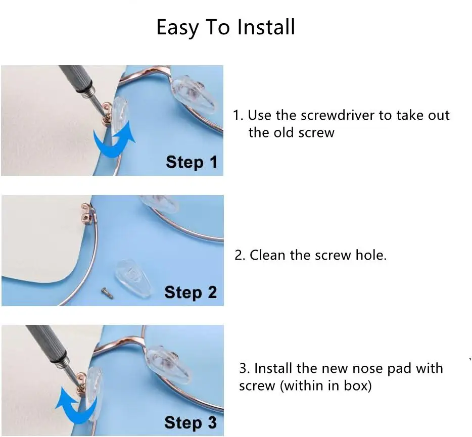 Eyeglasses Repair Kit Nose Pads Replacement Tool Kit With Screwdriver Tweezers Ear Hooks