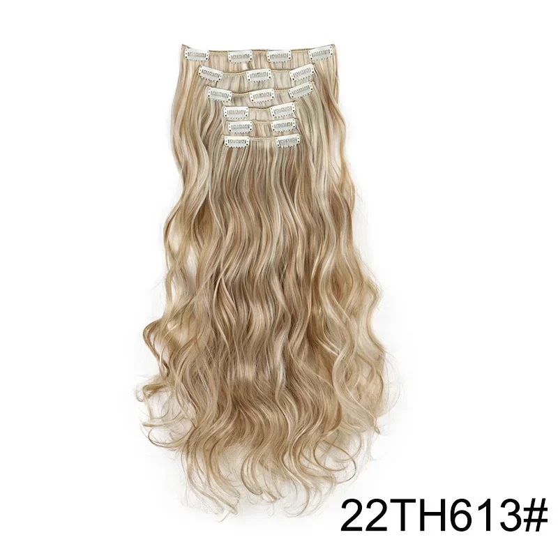 Elegant Black Ombre Long Synthetic Hair Extensions - 24 Set of 6, Heat Resistant, Clip-In