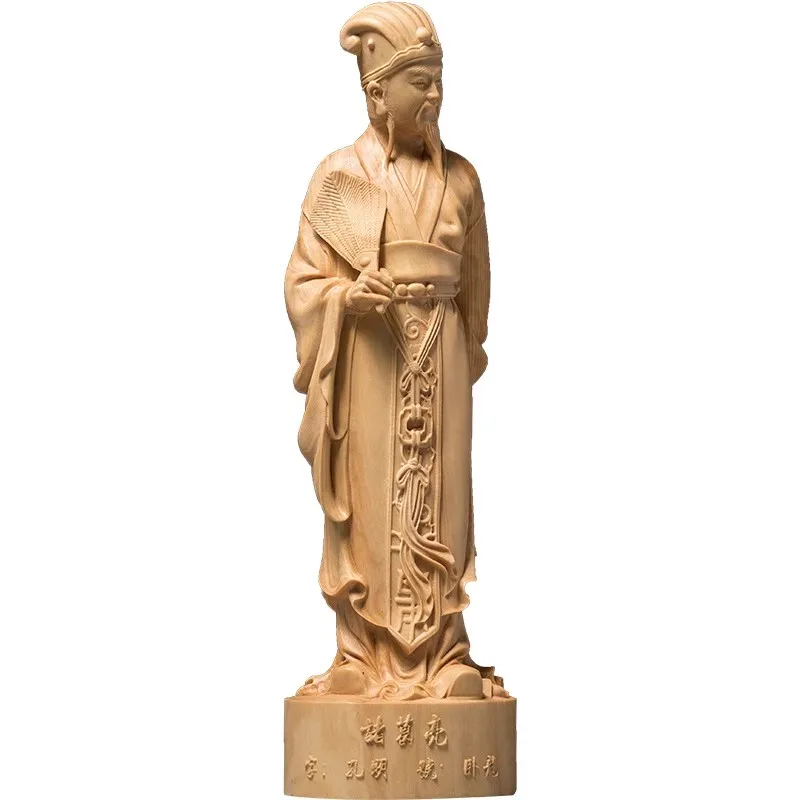 Wood Carving Ornaments Creative Home Decoration Carving Crafts Handle Pieces Three Kingdoms Figures Zhuge Liang