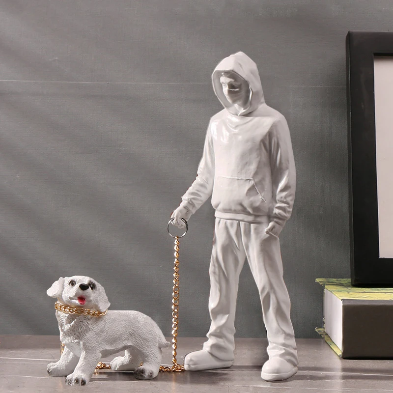

Banksy Dog Walker Sculptures Figurines Resin Home Decoration House Decorations Desk Accessories Luxury Living Room Decoration