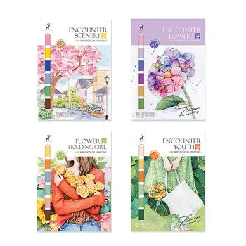 Libro da colorare per acquerello, libro da disegno per decompressione, libro da disegno per scarabocchi, cartone animato, carta da disegno per acquerello autofilettante