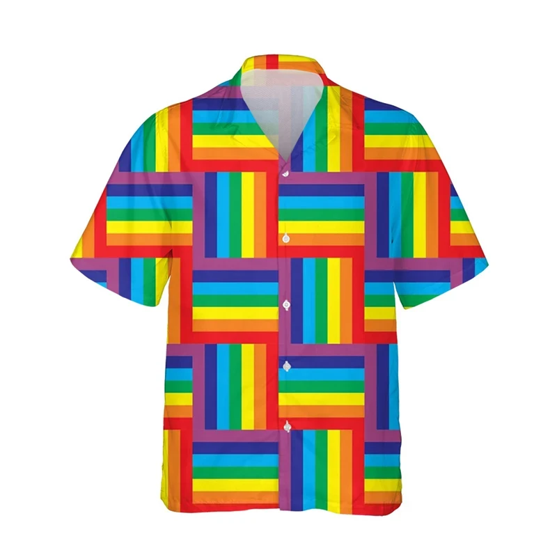 thumbnail image 1 of Camisetas con estampado 3D de arcoíris LGBT para hombres y mujeres, camisetas de manga corta con personalidad, camisetas casuales de verano con botones para hombres, 1 of 5