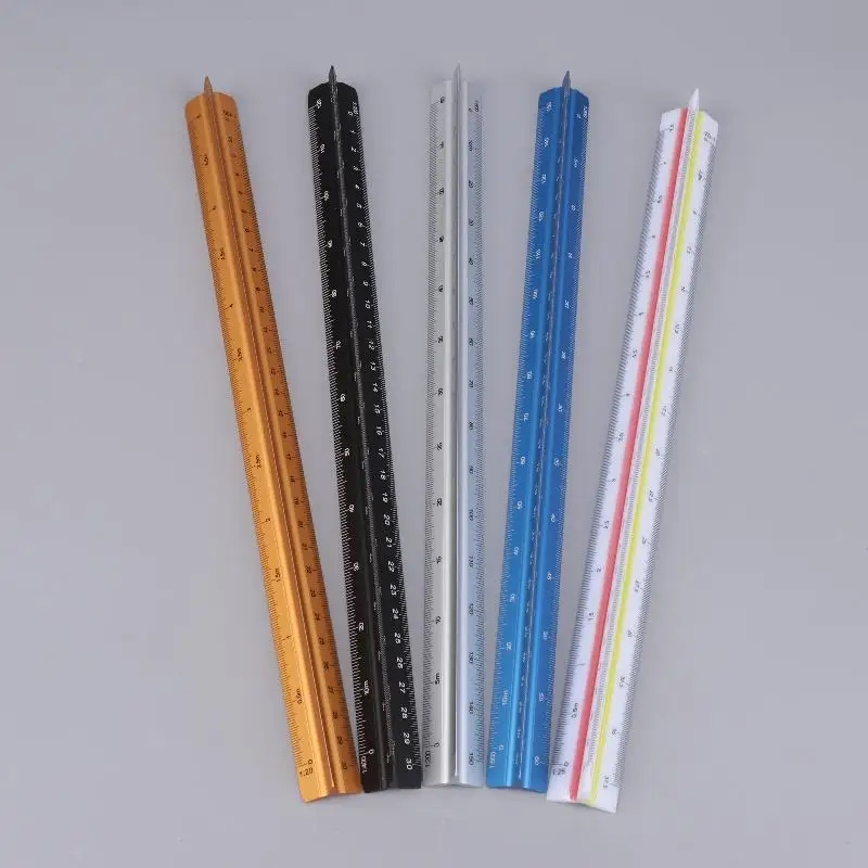알루미늄 합금 삼각형 눈금자 부드러운 기술 측정 눈금자 15cm 30cm 다기능 금속 눈금자 문구류