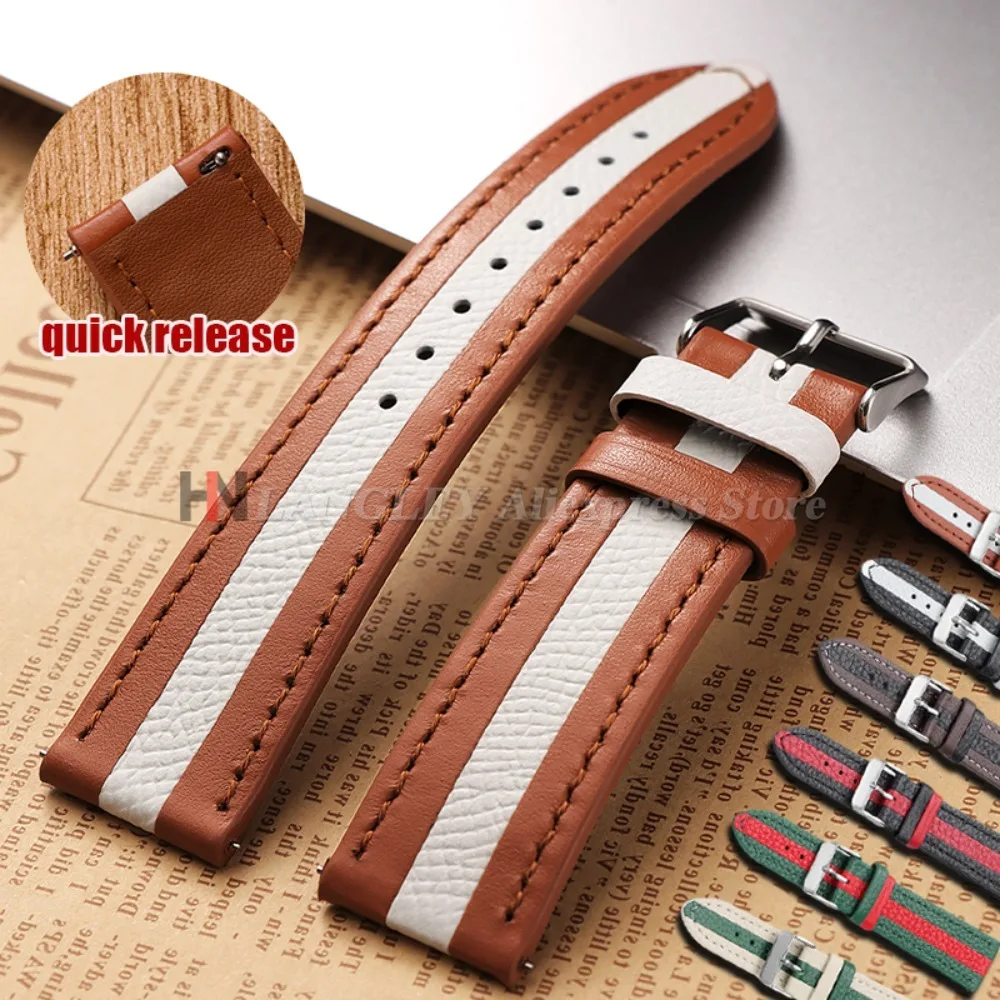 Premium Leather Watch Straps - Elegant Cowhide Bands in Black, Brown, and White