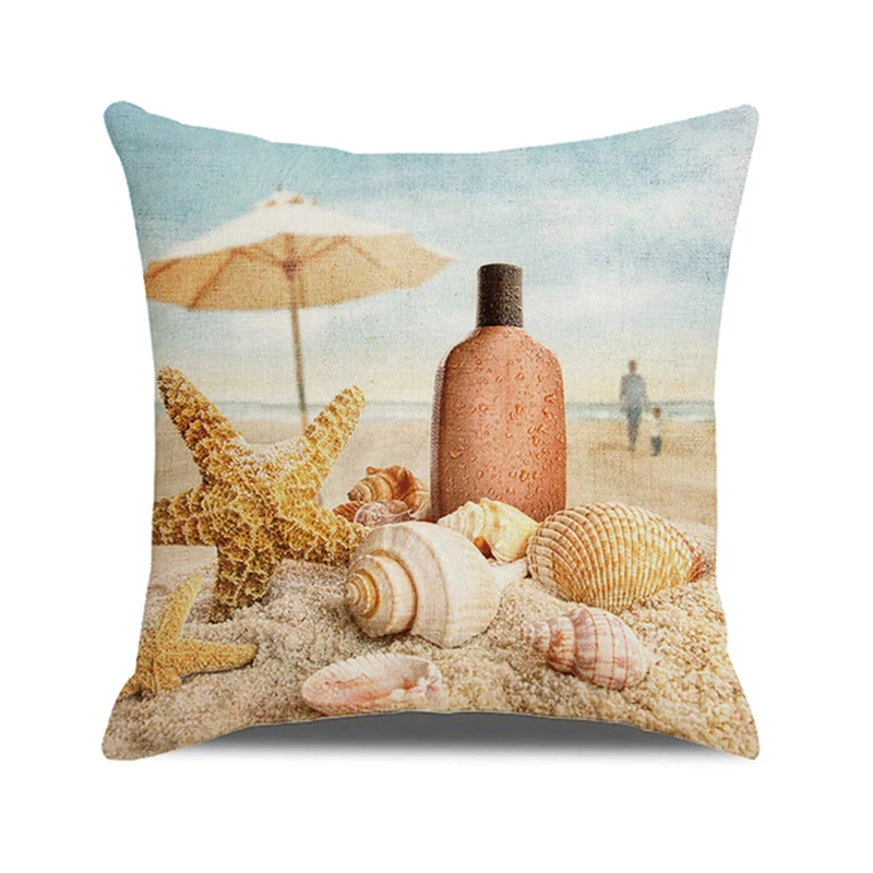 2022 Beach Pillowcase Shell Sea Thread Printing Cushion Cover Square Pillowcase Sofa Chair Linen Pillowcase Home Decor 45X45CM