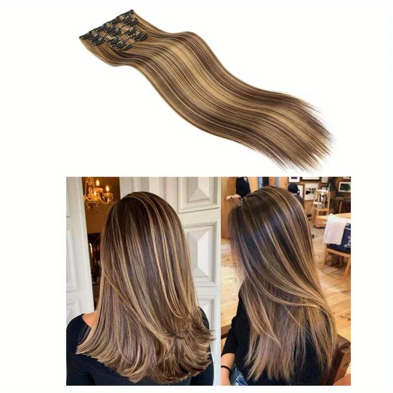 Clip In Long Straight Hair Extensions Synthetic Fiber Straight Hairpiece Women Girls Hair Clips Accessories 16pcs hair extensions