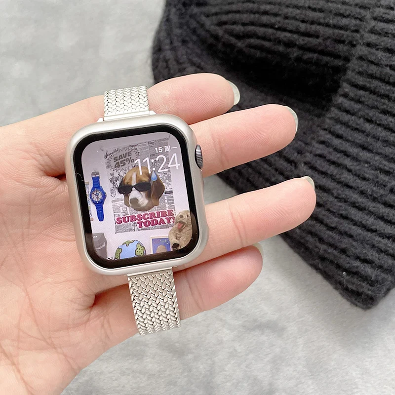 

Сетчатый ремешок для Apple Watch 7 41 мм 45 мм, тонкий женский браслет для Iwatch Se 6 5 4 40 мм 44 мм 3 38 мм 42 мм, нержавеющая сталь