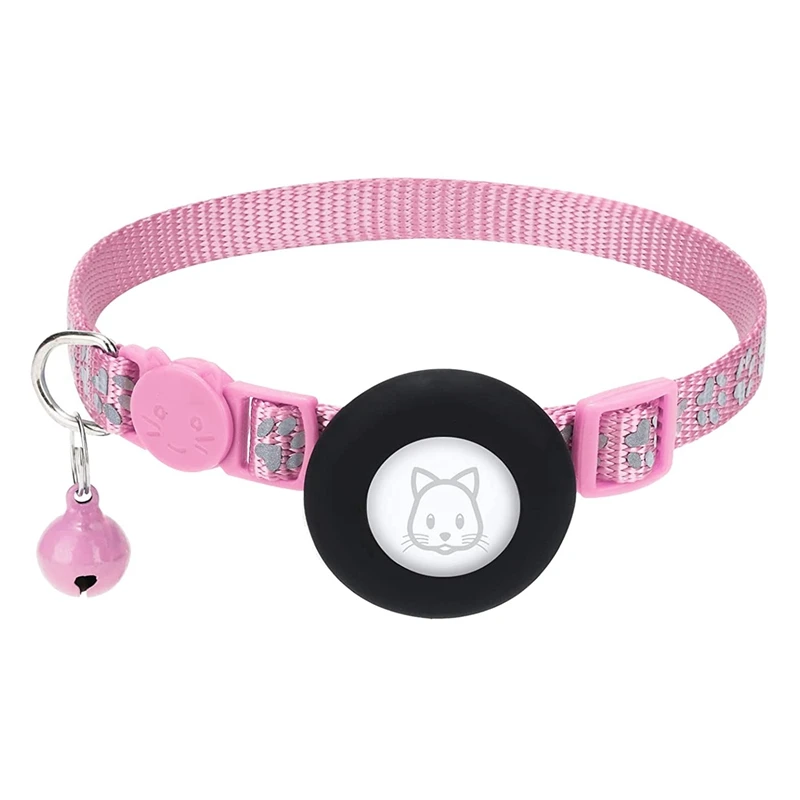 

2X Cat Collar, For Apple Air Tag Cat Collar With Safety Buckle And Bell, Reflective Cat Collar In 3/8Inch Width Pink