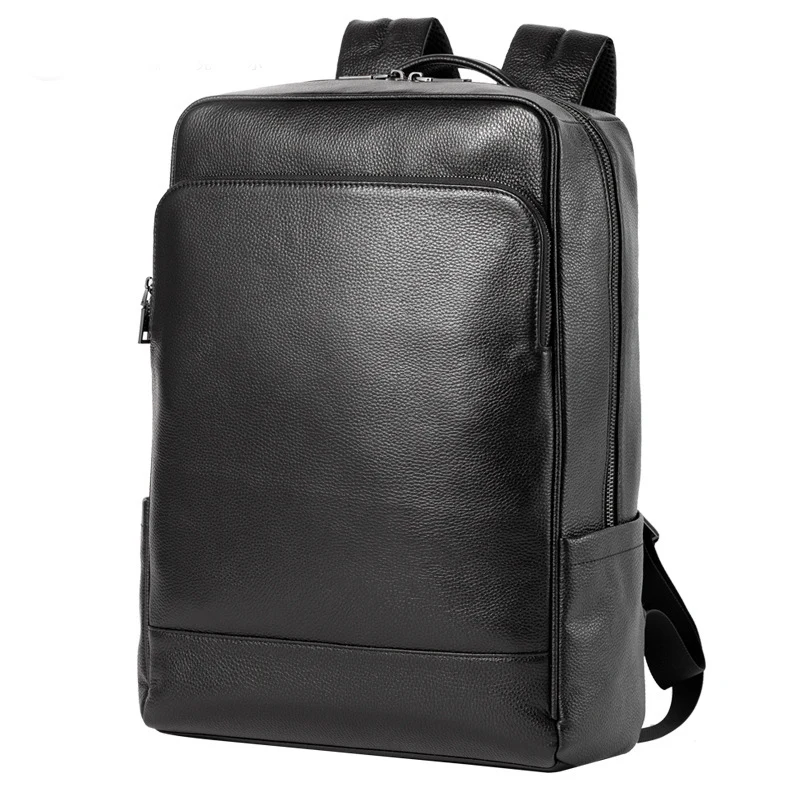 Natural Cow Skin Men's Backpack Genuine Leather Boys Shool Backpack High Quality Teenager Travel Bag Big Waterproof Notebook Bag