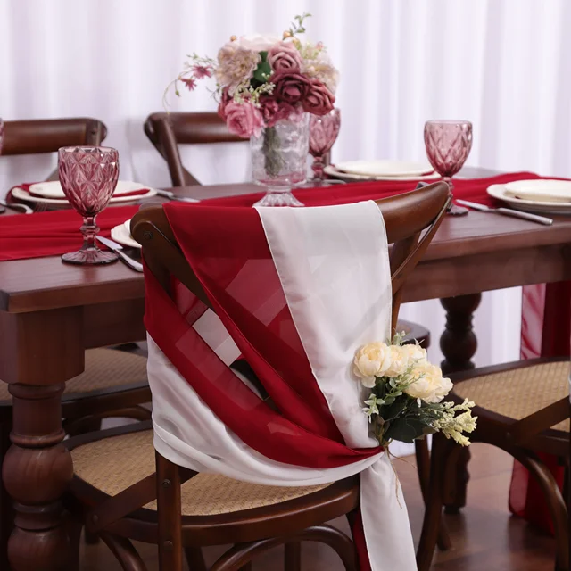 Ceinturage de Chaise en Mousseline de Soie, Ruban Décoratif pour Mariage, ixde la Mariée, Banquet, Annonce PréChristophe, 17x275cm, 12 Pièces 3