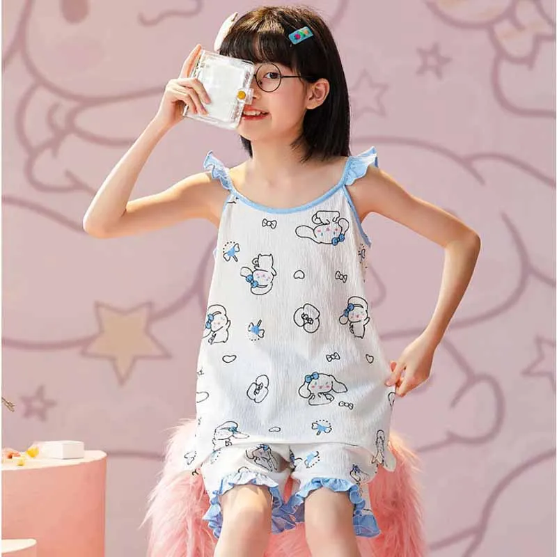 

Sanrios Kuromi Cinnamoroll Anime Figure Cartoon Children Summer Vest Shorts Suit Home Clothing Sweet Cute Girls Pajamas