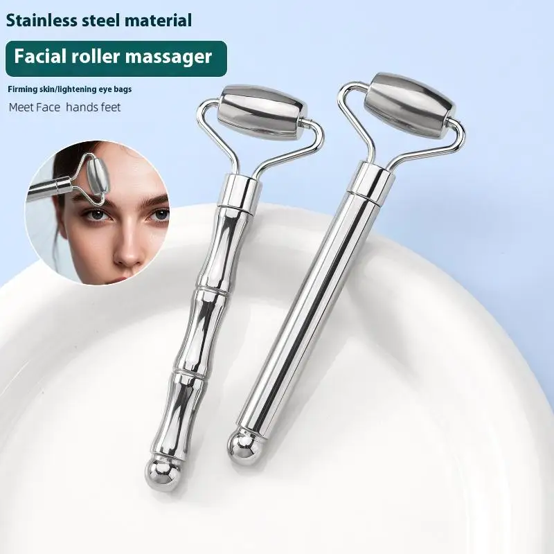 Stainless Steel Facial Roller & Gua Sha Massage Tool for Skin Tightening and Lifting