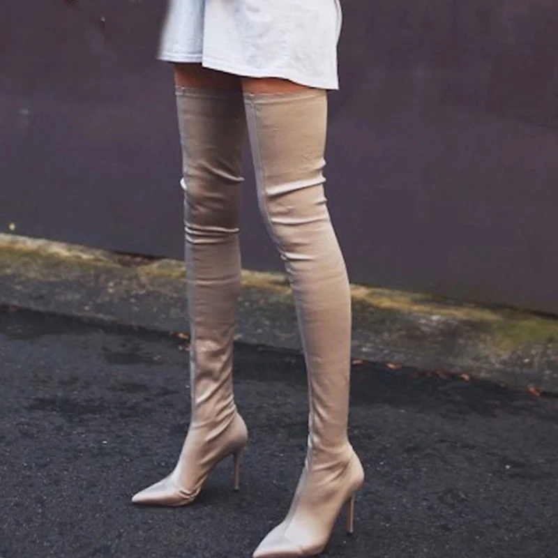Thigh High Boots Over The Knee Elastic Stretch Boots Women Botas Mujer Sexy Knee High Heels Sock New Autumn Winter
