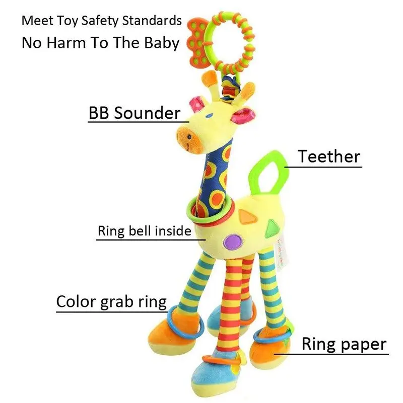 Baby Toys Rattles Giraffe Animal Caterpillar Stroller Hanging Handbells Plush Infant Educational Teether Newborn Toddler Gifts 3