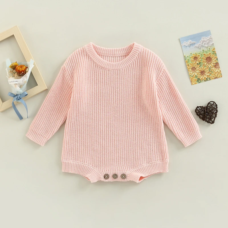 FOCUSNORM 12 Colors Autumn Winter Baby Girls Boys Sweater Romper Tops 0-24M Solid Knitted Long Sleeve Pullover Outwear Jumpsuit
