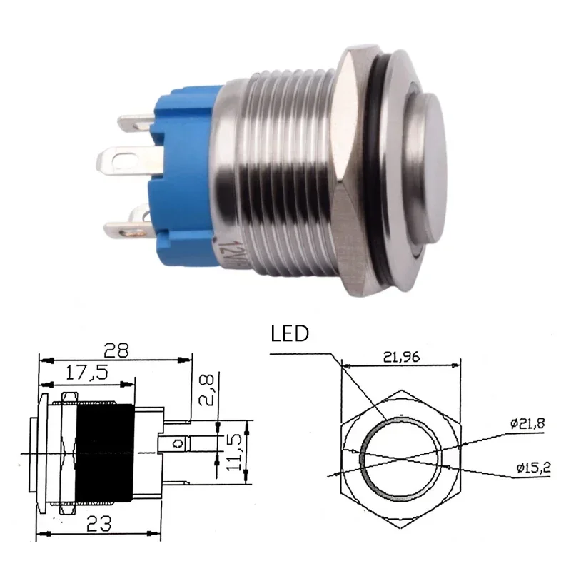 Bouton-poussoir, Momentané lumineux, LED Vert, DPDT, 5 A, Montage panneau  220V