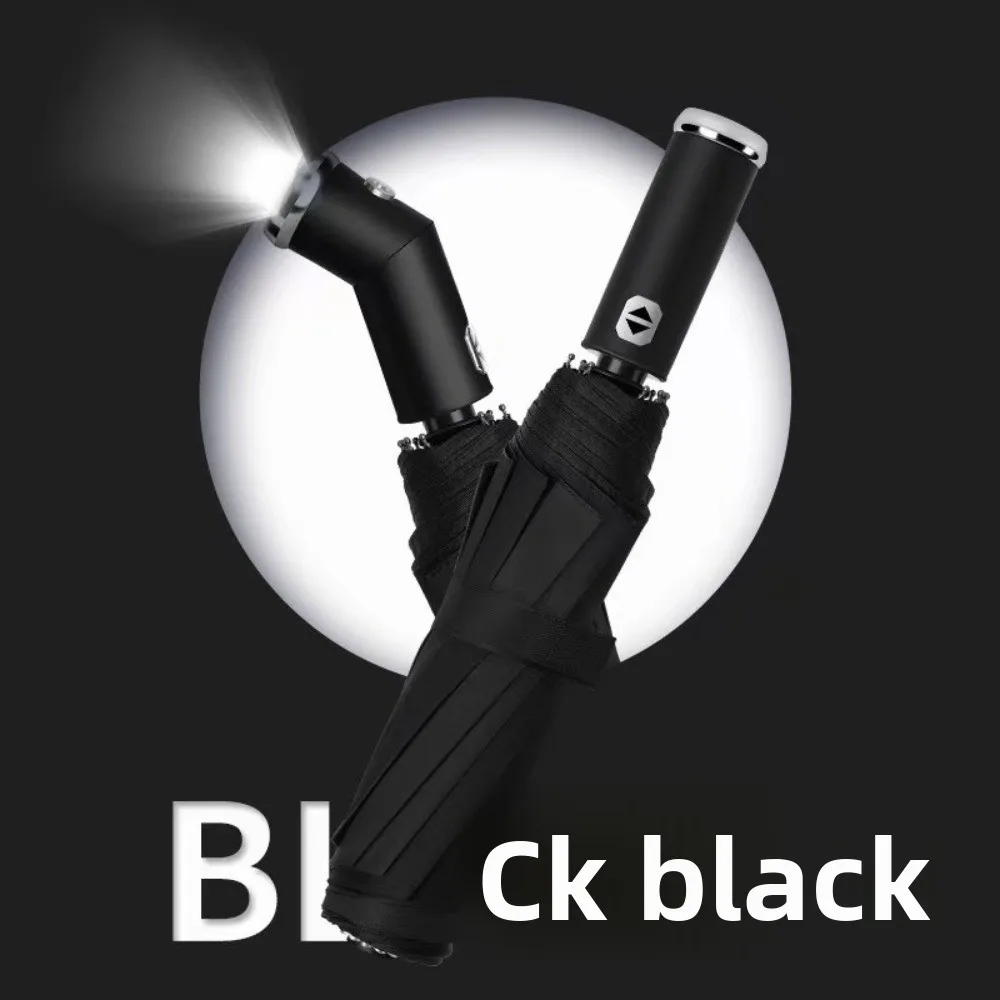 10-Bone Frame LED Flashlight Umbrella Waterproof Three Fold Rotating Umbrella UV Protection Windproof Design Dual Use Umbrella