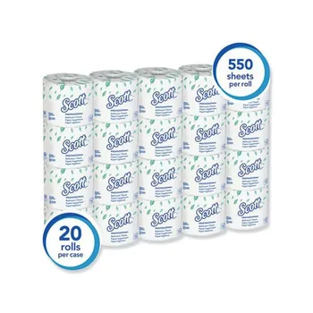 Scott Containers Essential Standard Roll Bathroom Paper Tissue Traditional, Septic Safe, 2 Ply, 550 Sheets/Roll, 20 Rolls/Carton