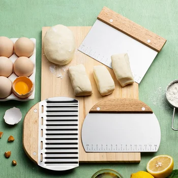 1/3Pcs Stainless Steel Pasty Cutters Noodle Knife Cake Scraper with Scale Baking Cake Cooking Dough Scraper Baking Accessories