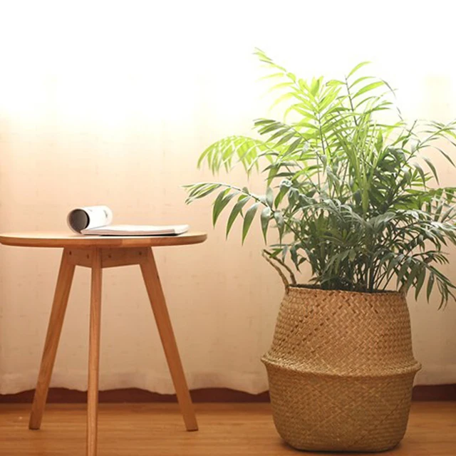 2 db Kézzel Készített Szövött Kosár Dekoráció Virág Összecsukható Ruhák Tároló Szalma Fonott Rattan Kerti Edény - Image 5