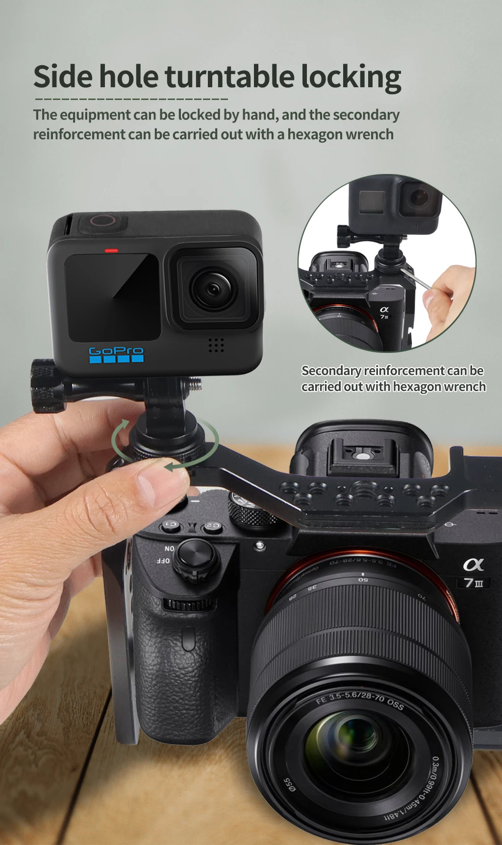 Description Picture 3 of item360 Swivel Cold Shoe Base Tripod Adapter Mount for GoPro 13 12 11 for DJI Osmo Action 4 3 Sports Camera Cage Monitor LED Bracket