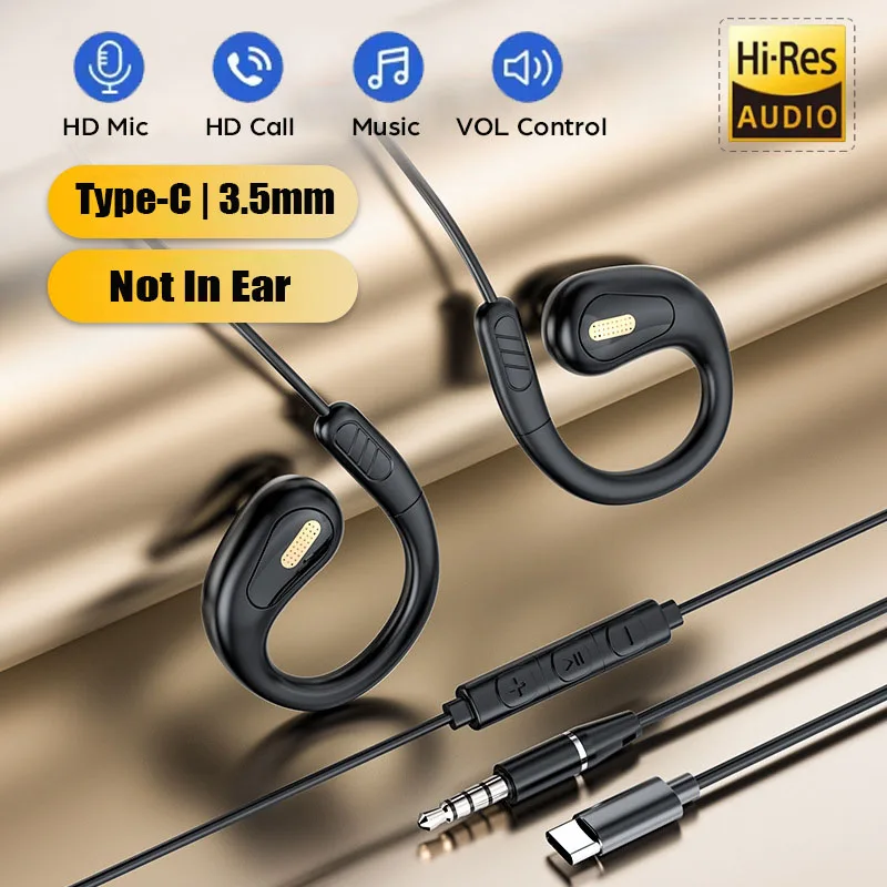 Cuffie da gioco sportive aperte cablate da 3,5 mm, tipo C, non in-ear, auricolari Hi-Fi con microfono ENC per un suono chiaro_voghion.com