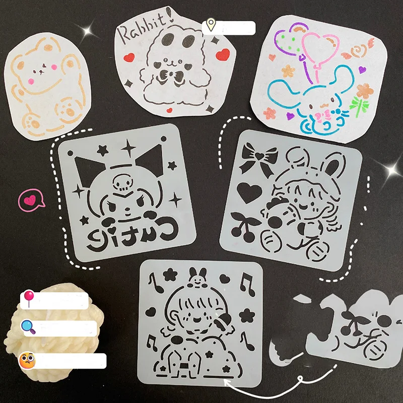

Kawaii Sanrio Hellokittys Kuromi Cinnamoroll Handdrawn Template Anime Cartoon Diy Graffiti Hollow Out PET Drawing Board Kids Toy