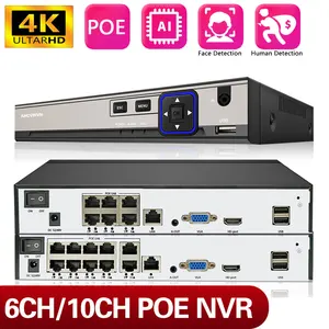 IP-камера 4K UHD 6CH 8CH 10CH NVR 1 SATA HDD до 8 ТБ 4K запись аудио и обнаружение движения умный видеорегистратор 6/10 каналов