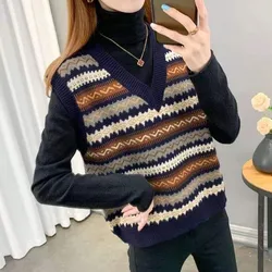 Women Sweater Vest Spring 2021 Autumn Women Short Loose Knitted Sweater Sleeveless Ladies V-Neck Pullover Tops Female Outerwear