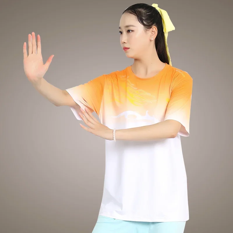 Martial Arts T-shirt Short-sleeved Clothing Kung Fu Shirt Classic Uniform Kung Fu Men's Shirt Summer Ice Silk Gradient Top