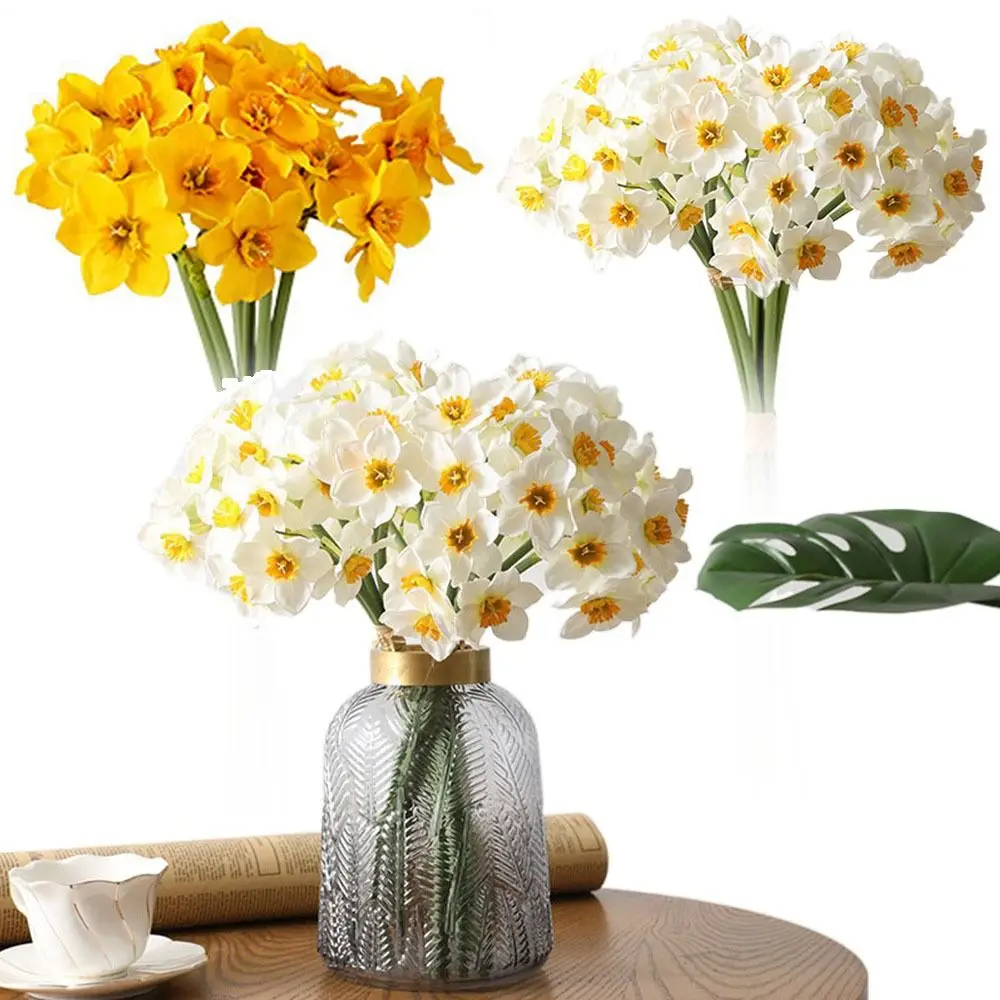 6 Stück/Bündel Geschenk Hochzeit Ornament Party liefert Blumen arrangement Simulation Narzisse künstliche Blume lebensechte Narzissen – Detail 1