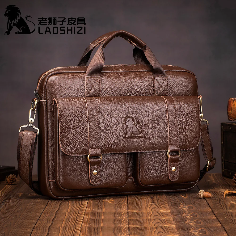 100% genuine leather Men's briefcase laptop bag large capacity business handbag casual shoulder crossbody bags messenger bag Leather Briefcase