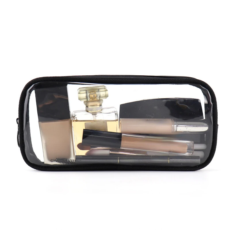 1pc Transparent Makeup Brush Storage Bag With Clear Panel In Black