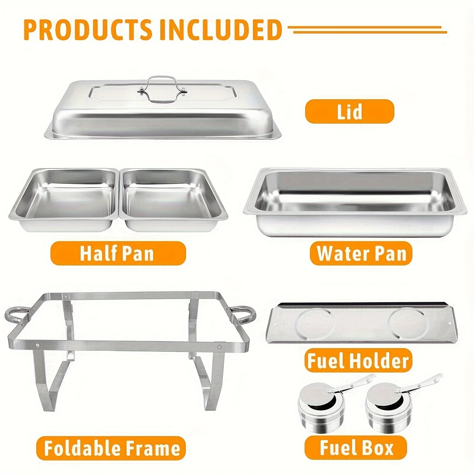 4 Pack 8QT Half Size Stainless Steel Chafing Dish Buffet Set-Durable Food Warmer Kit With Tight-Fitting Lids,