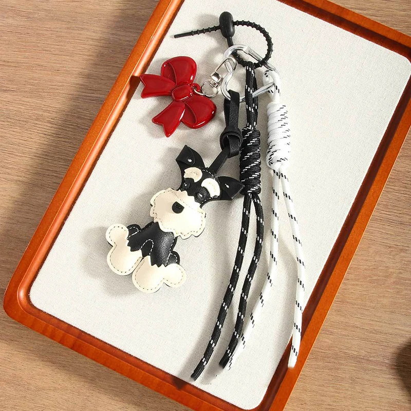 Lovely PU Leather Schnauzer Keychain Dog Cute Puppy PU Leather Hanger Animal Cartoon Bag Pendant Women