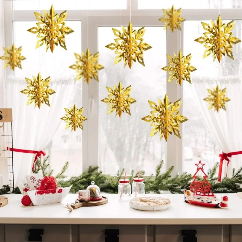 Winter Snowflake Hanging Decoration 3D Big Snowflakes Pendant Paper Garland Wonderland Winter Holiday Christmas Party Home Decor