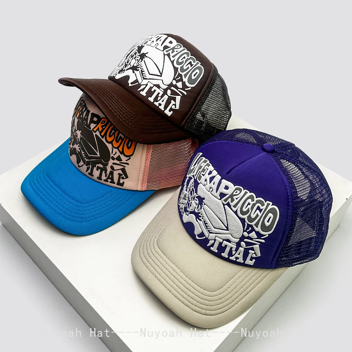 Neue Unisex Japanische 3D-Bedruckte Baseballkappen Sonnenschutz Atmungsaktive Hip-Hop Trucker Caps Farbblock Vielseitige Mesh-Mützen