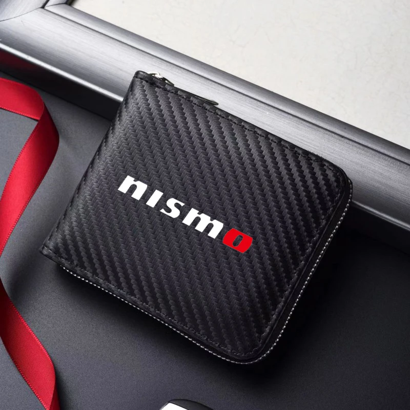 

Carbon Fiber Textured Premium Leather Zipper ID Holder for Driver's License Suitable for Nissan Nismo Cars