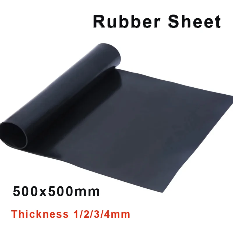 

1Pcs Black Square Rubber Sheet Thickness 1/2/3/4mm Chemical Resistance High Temperature Resistant Soft Rubber Plate 500x500mm