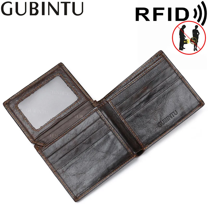 GUBINTU деловой мужской бумажник из натуральной кожи с RFID-защитой, держатель для банковских карт, кошелек для монет, винтажный бумажник из воловьей кожи для мужчин