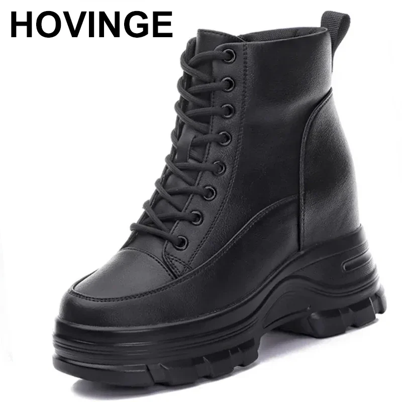 

Women High Platform Snow Boots New 2023 Winter Plush Warm Chunky Sneakers Waterproof Leather Cotton Wedge Shoes High Heels Woman