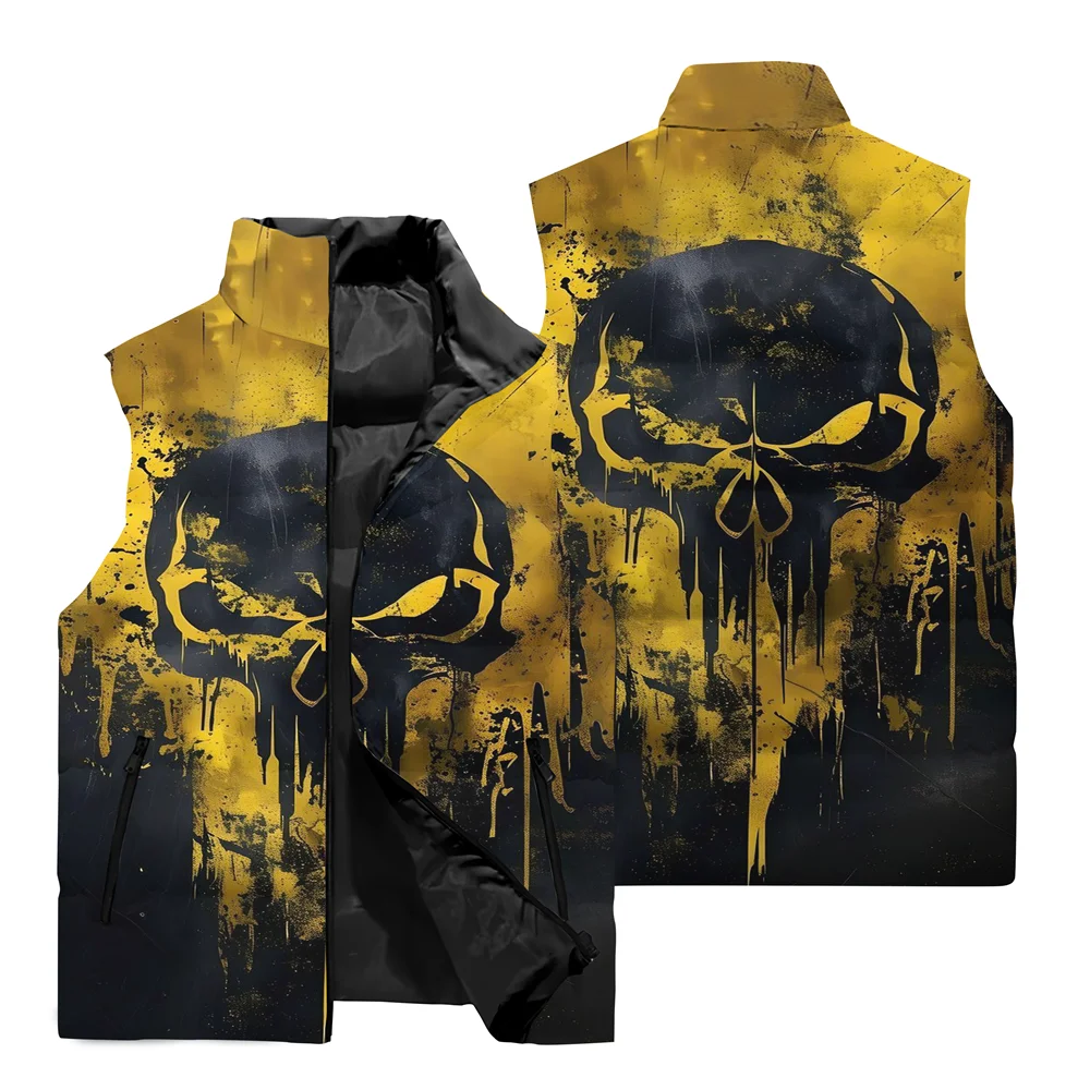 thumbnail image 1 of Chaleco de ciclismo para hombre con estampado 3D de calaveras, jersey de ciclismo para motocicleta, chaleco cortavientos con cremallera y cuello alto informal para otoño 2024, 1 of 5