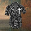Skull Summer Men's Short Sleeve Shirt Street Fashion Tops Rose Skull Pattern Men's Casual Oversized Shirt 4