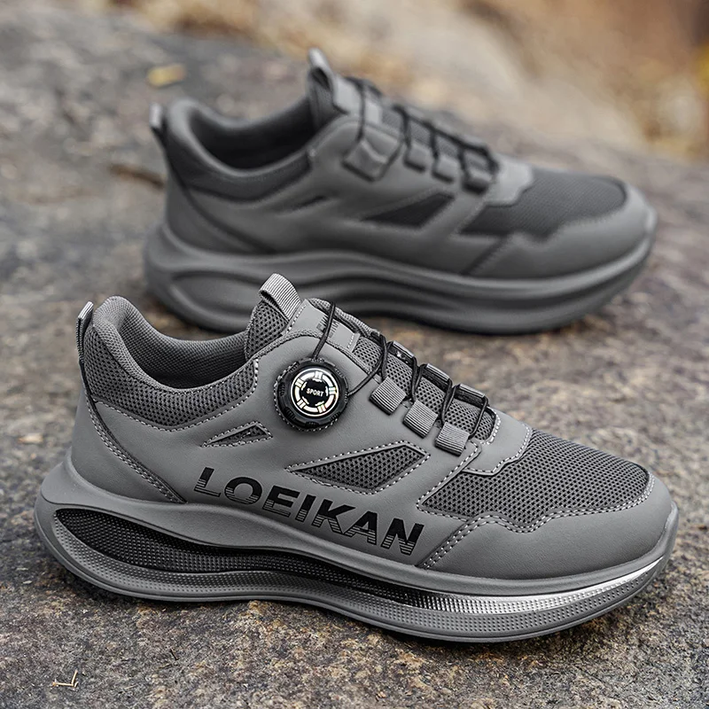 LOEIKAN Men's Rotating Button Running Shoes, Breathable Mesh Quick Lacing Athletic Sneakers 6