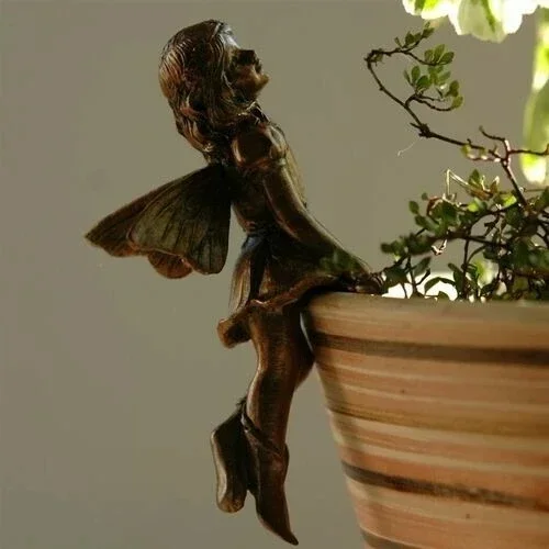 Angel Girl Hanging Cup Resin Decoration Fairy Combination Flower Basket Edge Decoration Garden Design Fairy Pot Huggers