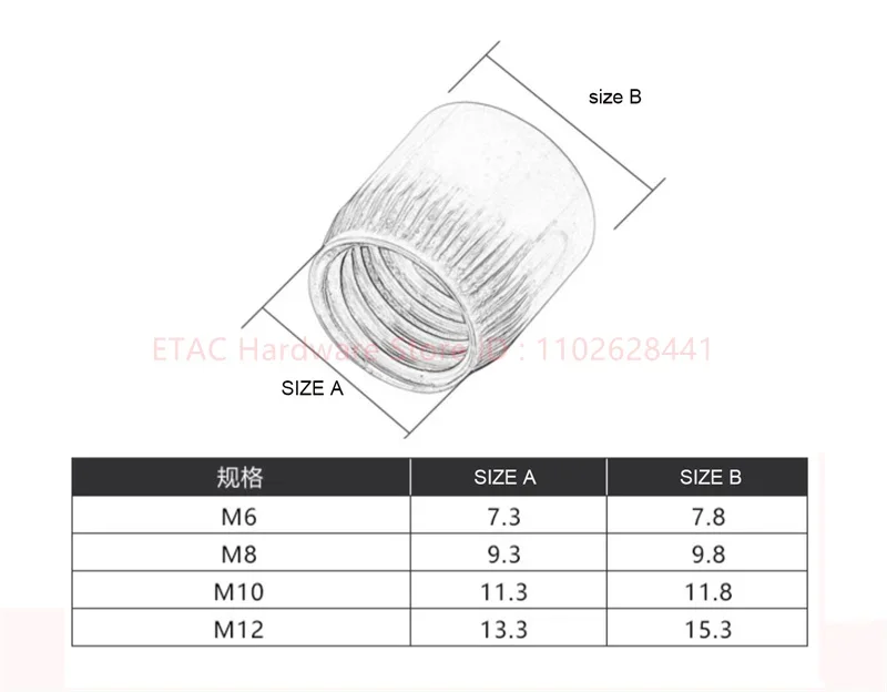 Description Picture 2 of itemM6-M12 304 Stainless Steel Conical Nut Cone Nut Knurled Implosion Expansion Screw Cap