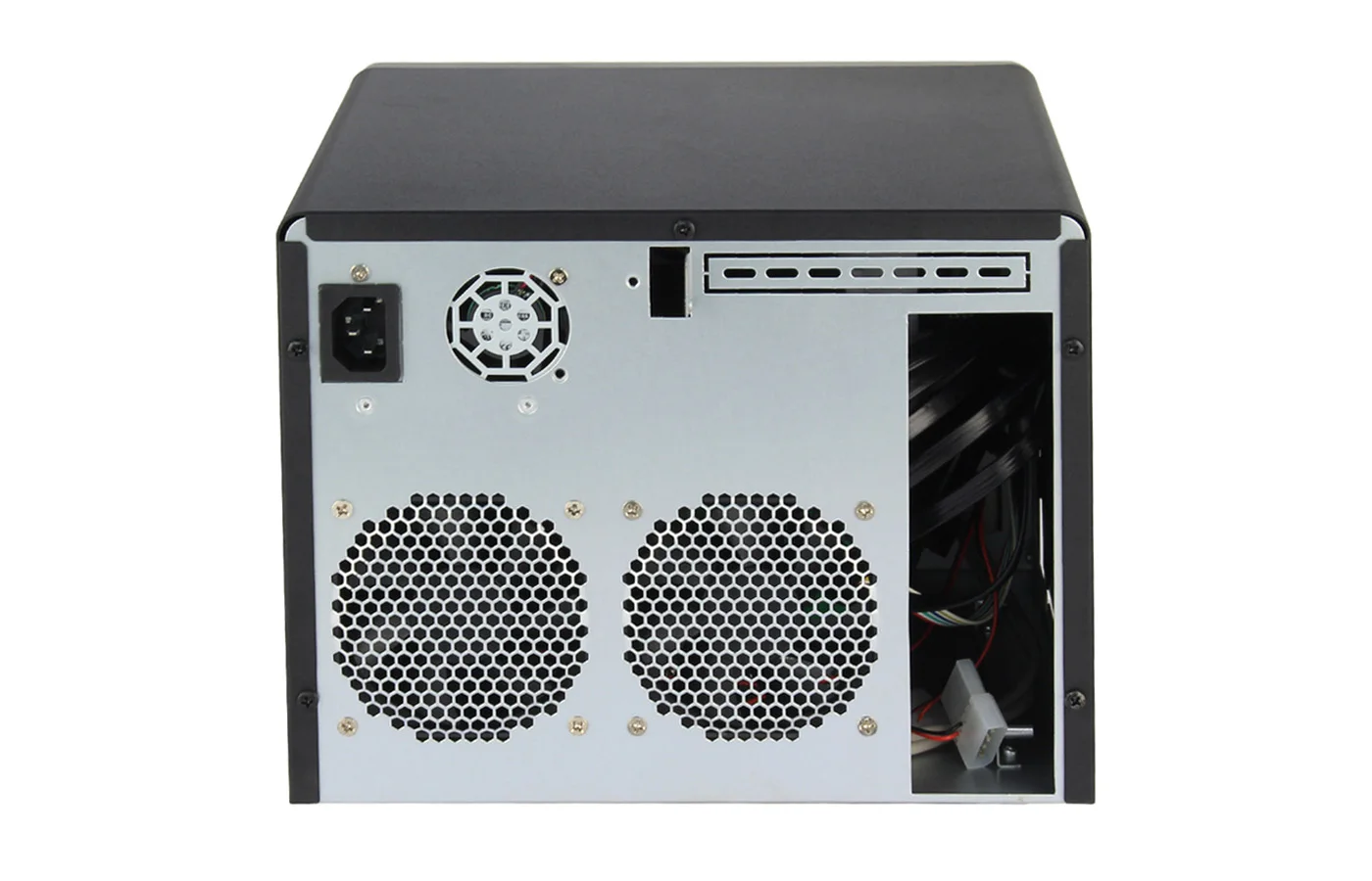 NAS-06 6베이 NAS 케이스 미니-ITX 스토리지 서버 섀시, 6×3.5인치 핫스왑 HDD + 2.5인치 SSD, 플렉스 1U PSU, 듀얼 80mm 팬, PCIe 슬롯